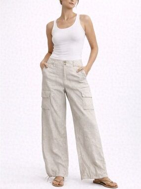 OndadeMar Linen Cargo Pants Wide Leg Resort Beach Neutral Size M